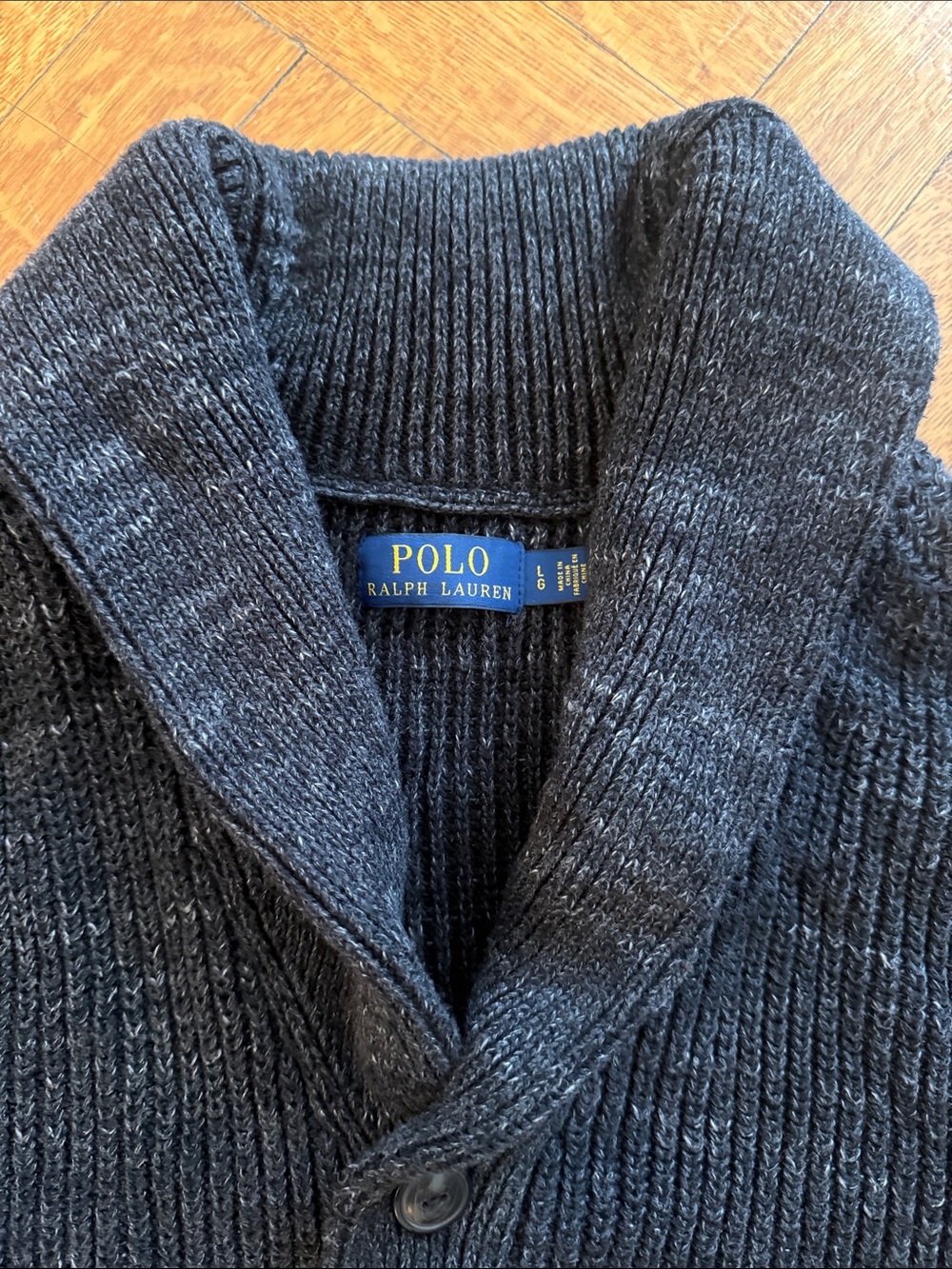 Polo by Ralph Lauren Dark Charcoal Shawl Collar Cardigan 100% Cotton - Picture 2 of 5